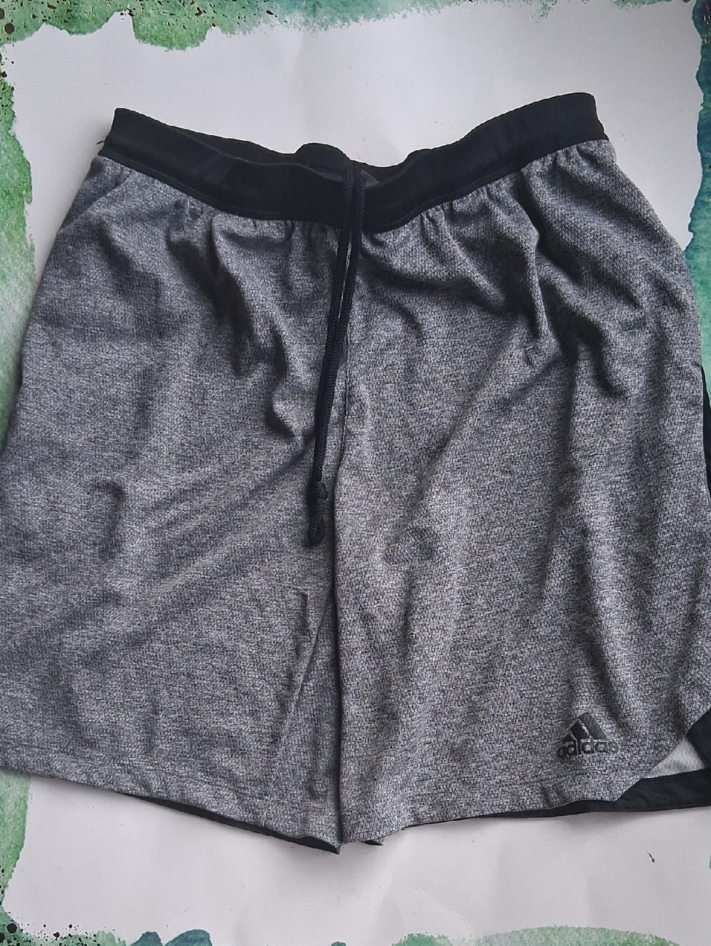 adidas Men’s Gray Athletic Shorts with Black Waistband and Drawstring